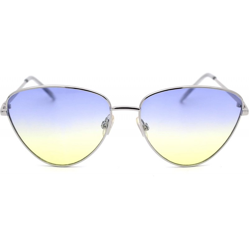 Cat Eye Womens Hippie Tie Dye Gradient Metal Rim Cat Eye Sunglasses - Silver Blue Yellow - CE18Y2N3NTM $14.70