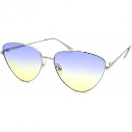 Cat Eye Womens Hippie Tie Dye Gradient Metal Rim Cat Eye Sunglasses - Silver Blue Yellow - CE18Y2N3NTM $14.70