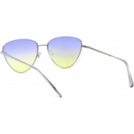 Cat Eye Womens Hippie Tie Dye Gradient Metal Rim Cat Eye Sunglasses - Silver Blue Yellow - CE18Y2N3NTM $14.70