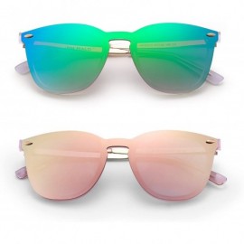 Shield Trendy Rimless Sunglasses Mirror Reflective Sun Glasses for Women Men - 2 Pack (Green + Pink) - CQ18S5NWWHL $34.58