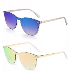 Shield Trendy Rimless Sunglasses Mirror Reflective Sun Glasses for Women Men - 2 Pack (Green + Pink) - CQ18S5NWWHL $34.58