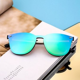 Shield Trendy Rimless Sunglasses Mirror Reflective Sun Glasses for Women Men - 2 Pack (Green + Pink) - CQ18S5NWWHL $34.58