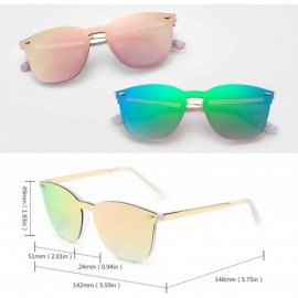 Shield Trendy Rimless Sunglasses Mirror Reflective Sun Glasses for Women Men - 2 Pack (Green + Pink) - CQ18S5NWWHL $34.58