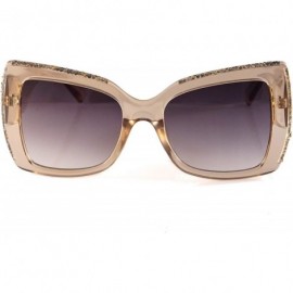 Square Women's Stone Glitter Rim Rectangle Butterfly Sunglasses A296 - Amber Black - C218Z57833G $14.59