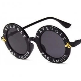 Aviator Retro Round Sunglasses Women Brand Designer English Letters Bee Black Gray - Black Clear - CO18YZXI7RW $7.39