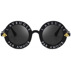 Aviator Retro Round Sunglasses Women Brand Designer English Letters Bee Black Gray - Black Clear - CO18YZXI7RW $7.39