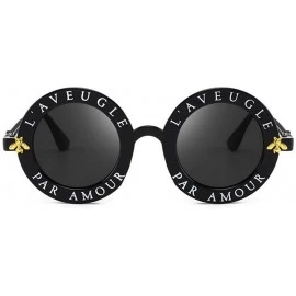 Aviator Retro Round Sunglasses Women Brand Designer English Letters Bee Black Gray - Black Clear - CO18YZXI7RW $7.39