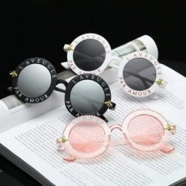 Aviator Retro Round Sunglasses Women Brand Designer English Letters Bee Black Gray - Black Clear - CO18YZXI7RW $7.39