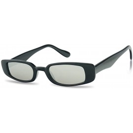 Square Small Narrow Retro Thin Rectangular Mirrored Lens 90's Vintage Sun Glasses - Black Frame - Silver - CC180YA3T78 $9.95