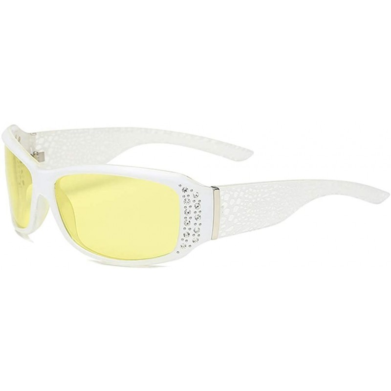 Rectangular Photochromic+ HD Polarized + Night Vision Rhinestone Rectangular Safety Sunglasses Glasses For Women - White - C0...