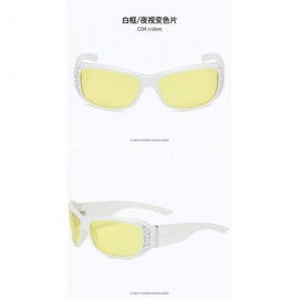 Rectangular Photochromic+ HD Polarized + Night Vision Rhinestone Rectangular Safety Sunglasses Glasses For Women - White - C0...