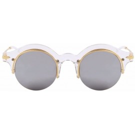 Round Steampunk Fashion Sunglasses NYC Retro Blue Pink Silver Gold - Retro Mirrored Silver & Gold - CI12N367HJB $10.80