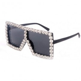 Square Oversized Sunglasses Personality Rhinestone Decoration - White&black - C918UDTYOOE $10.69