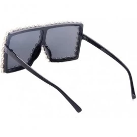 Square Oversized Sunglasses Personality Rhinestone Decoration - White&black - C918UDTYOOE $10.69