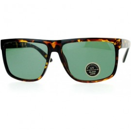 Oversized Temper Glass Shatterpoof Lens Oversize Thin Plastic Horned Sunglasses - Tortoise Green - CZ127FEU2E9 $9.53