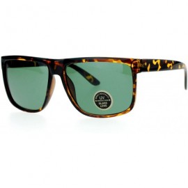 Oversized Temper Glass Shatterpoof Lens Oversize Thin Plastic Horned Sunglasses - Tortoise Green - CZ127FEU2E9 $9.53