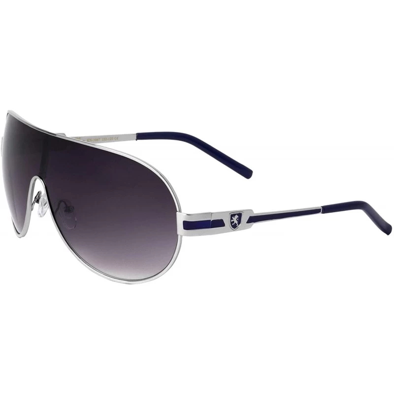 Shield Color Line Temple Ear Curved One Piece Shield Lens Sunglasses - Smoke Silver Blue - CJ199IK6CAE $16.01