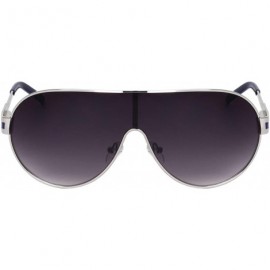 Shield Color Line Temple Ear Curved One Piece Shield Lens Sunglasses - Smoke Silver Blue - CJ199IK6CAE $16.01