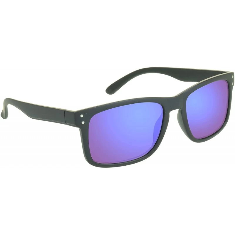 Square Sunglass Readers Horn Rim Frame with Blue Mirrored Lenses for Men and Women NOT BIFOCAL - Black - CR18OWWLY6S $17.98