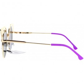 Cat Eye Color Mirror Metal Eyebrow Cat Eye Round Circle Lens Sunglasses - Gold Purple - CB12LXI4DX9 $13.26