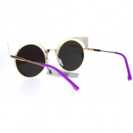 Cat Eye Color Mirror Metal Eyebrow Cat Eye Round Circle Lens Sunglasses - Gold Purple - CB12LXI4DX9 $13.26