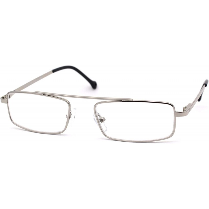 Rectangular Mens Flat Top Bridge Metal Rim Rectangular Reading Glasses - Silver - CV18ZYENS6U $12.78