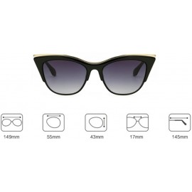 Rimless Vintage Cateye Sunglasses for Women Retro Cat Eye Half Rimmed Plastic Frame - Black - CK18W4KD6OR $14.10