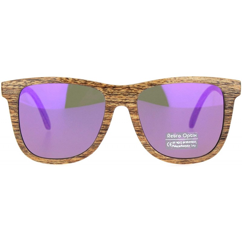 Oversized Mens Wood Grain Oversize Horn Rim Color Mirror Sunglasses - Medium Wood Purple Mirror - CU18O3R5EDI $11.91