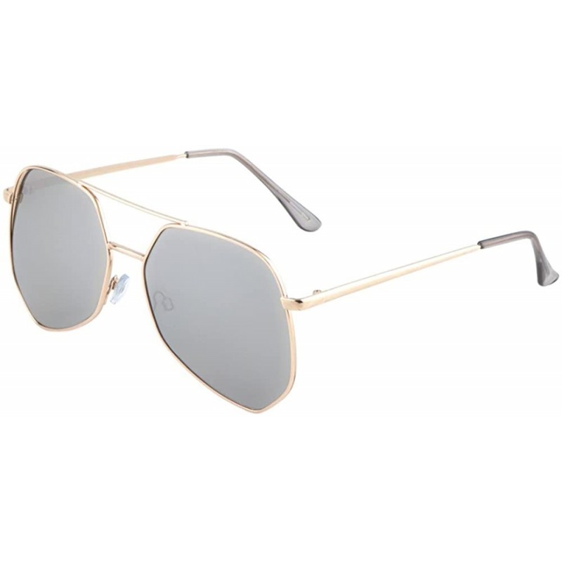 Aviator Color Mirror Wide Bridge Geometrical Aviator Sunglasses - Grey Gold - C4190OEG7YC $16.13