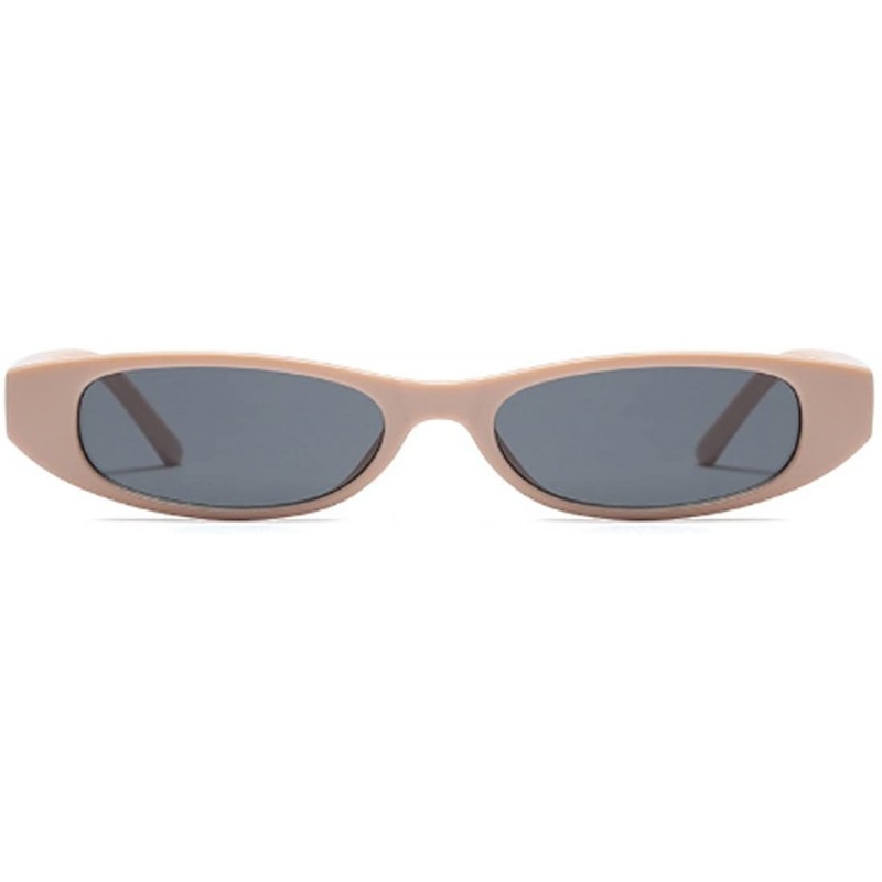 Goggle Vintage Small Sunglasses Fashion Narrow Oval Frame eyewea for neutral - Khaki - C918DTMIICT $8.17