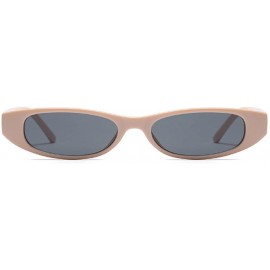 Goggle Vintage Small Sunglasses Fashion Narrow Oval Frame eyewea for neutral - Khaki - C918DTMIICT $8.17