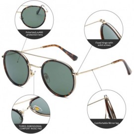 Round Small Round Double Bridge Sunglasses For Women Men Polarized 100% UV Protection - Gold Leopard Frame/Green Lens - C218O...