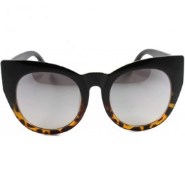 Cat Eye Cat Eye Rounded Large Oversized Mirrored Lenses Women Large Sunglasses - Black & Tortoise & Gray - CD18T288RU4 $9.50