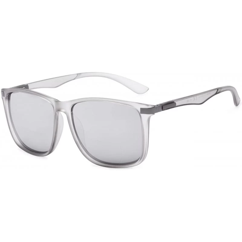 Square Large Bifocal Sunglasses Polit Style Sunshine Readers with Bendable Memory Bridge and Arm - Sgs037 Silver Mirror - CT1...