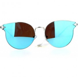 Wayfarer Mirrored Mirror Flat Lens Metal Horn Rim Hipster Sunglasses - Silver Blue - CB12IS30CWD $13.41