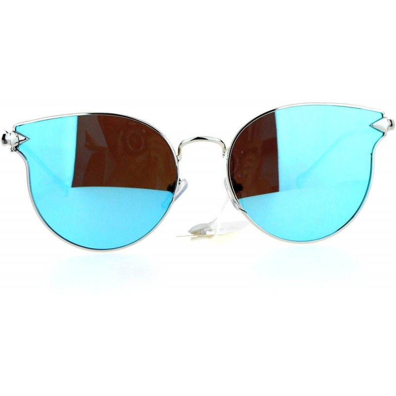 Wayfarer Mirrored Mirror Flat Lens Metal Horn Rim Hipster Sunglasses - Silver Blue - CB12IS30CWD $13.41