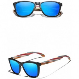 Rectangular Genuine handmade colored bamboo sunglasses square men polarized UV400 - Multicolor/Blue - C4198QN6KOL $23.92