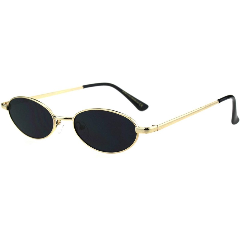 Oval Skinny Oval Metal Frame Sunglasses Womens Trendy Fashion Color Lens UV 400 - Gold (Black) - CT18QLLM9DW $11.30