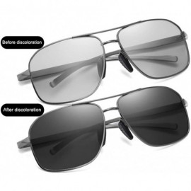 Round Al-Mg Alloy Photochromic Sunglasses Men Polarized Outdoor Driving Sun Glasses - C2 Gun Green - CA198O0IT88 $11.34