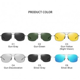 Round Al-Mg Alloy Photochromic Sunglasses Men Polarized Outdoor Driving Sun Glasses - C2 Gun Green - CA198O0IT88 $11.34