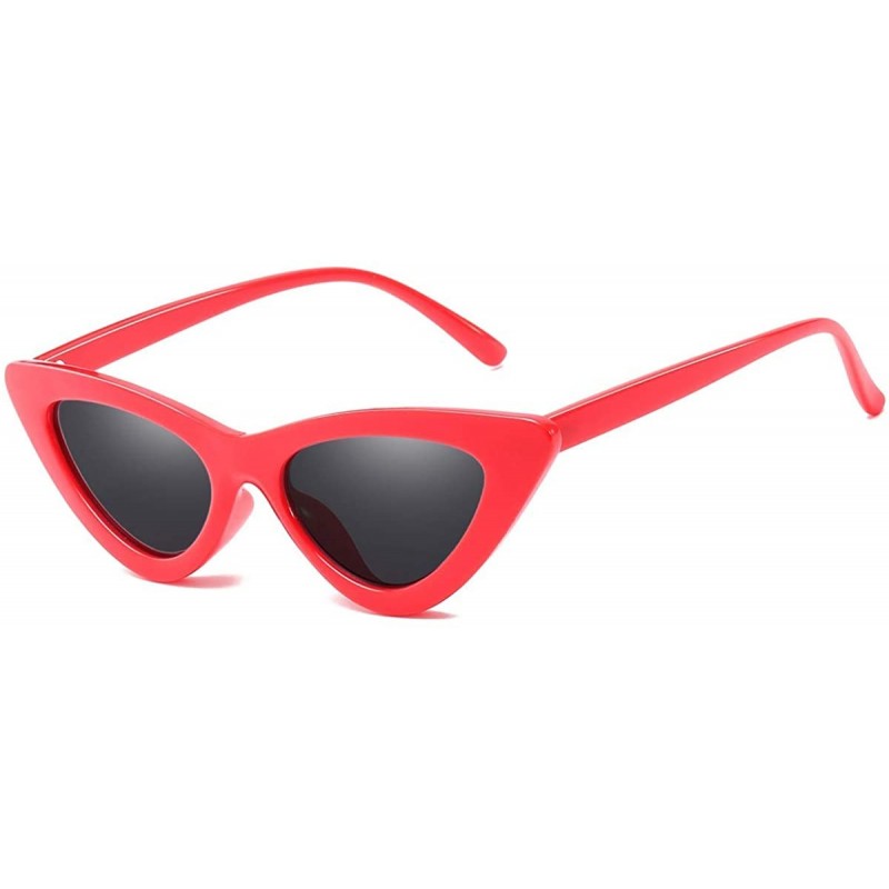 Cat Eye Retro Vintage Trendy Cat Eye Sunglasses For Women Clout Goggles Plastic Frame Glasses - Red&grey - CL18H7LNG4D $7.94