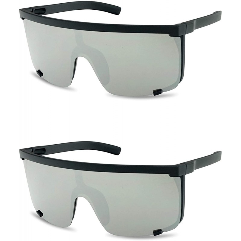 Rectangular Large Flat Top Shield Sunglasses Semi-Rimless Square Mirrored Visor Aviator Style Shades 2-Pack - C518I9OTKD9 $18.02