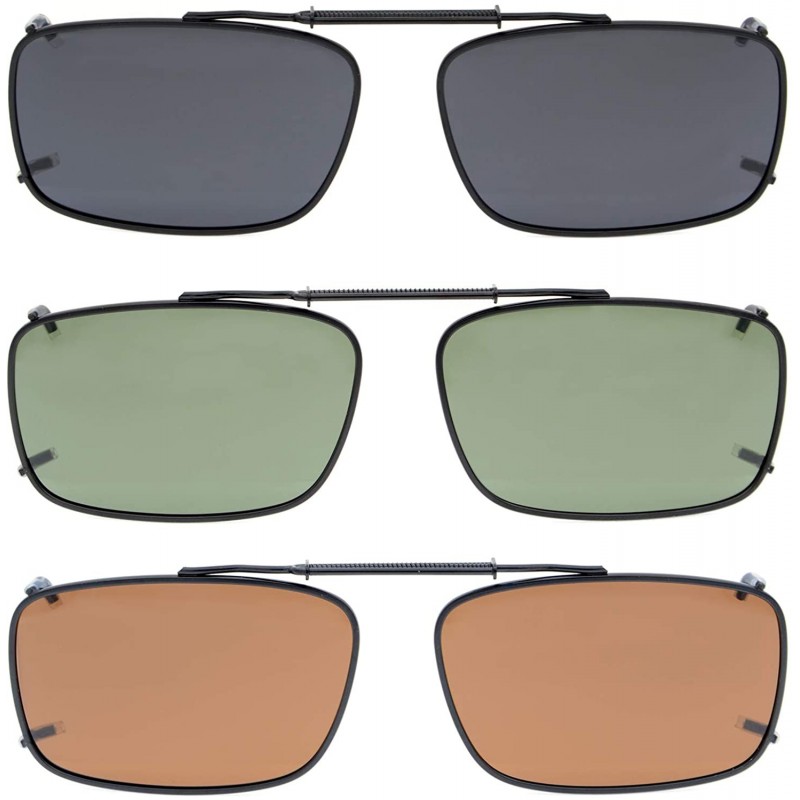 Rectangular Grey/Brown/G15 Lens 3-pack Clip-on Polarized Sunglasses 54x34MM - Mix - CA12N4YYIF1 $19.44