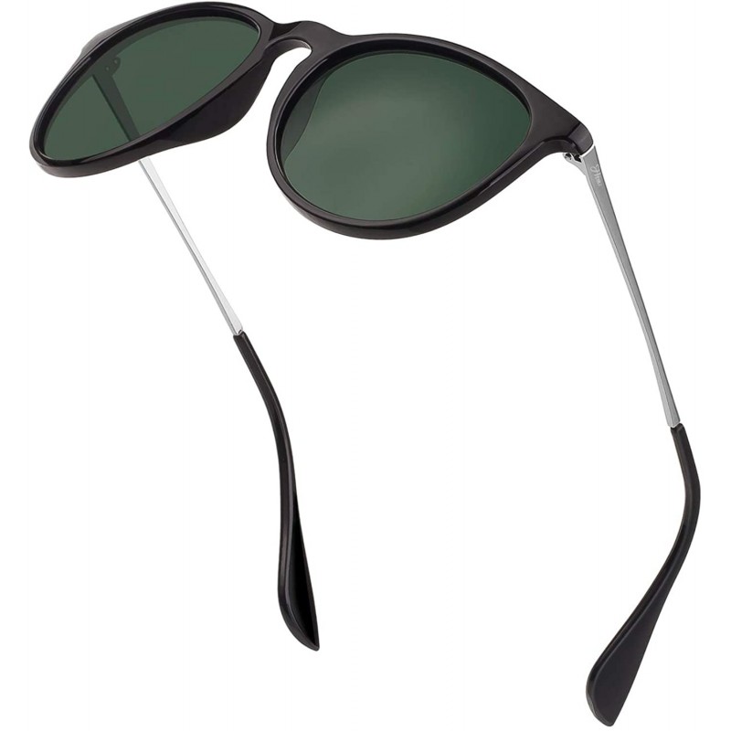 Oversized Vintage Round polarized Sunglasses Classic Retro design Styles Shades - Dark Green Lens/Black Frame - CD18IGYAY2N $...