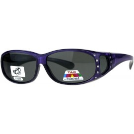 Oversized Polarized Womens Rhinestone Bling Fit Over Rectangular 60mm Sunglasses - Purple Black - CI18D46A8AE $13.05