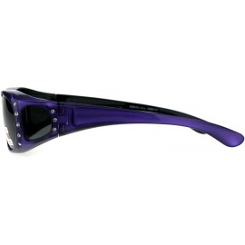 Oversized Polarized Womens Rhinestone Bling Fit Over Rectangular 60mm Sunglasses - Purple Black - CI18D46A8AE $13.05