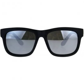 Square KUSH Sunglasses Wood Textured Square Rectangular Frame Mirror Lens - Black (Silver Mirror) - CB18CKOUXQW $8.43