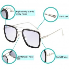 Rectangular Retro Square Sunglasses Tony Sunglasses Trendy Gradient Lens B2510 - CM18WQIRGDH $12.94