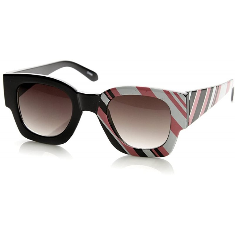 Wayfarer Half Print One Side Graphic Bold Rim Square Horn Rimmed Sunglasses (Pink-Stripes) - CB11GT103O9 $10.31