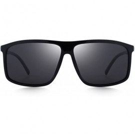 Wrap Men's Polarized Sunglasses For Driving Oversized Rectangular Sun glasses O8511 - Black - CC18H3H9U6C $14.39